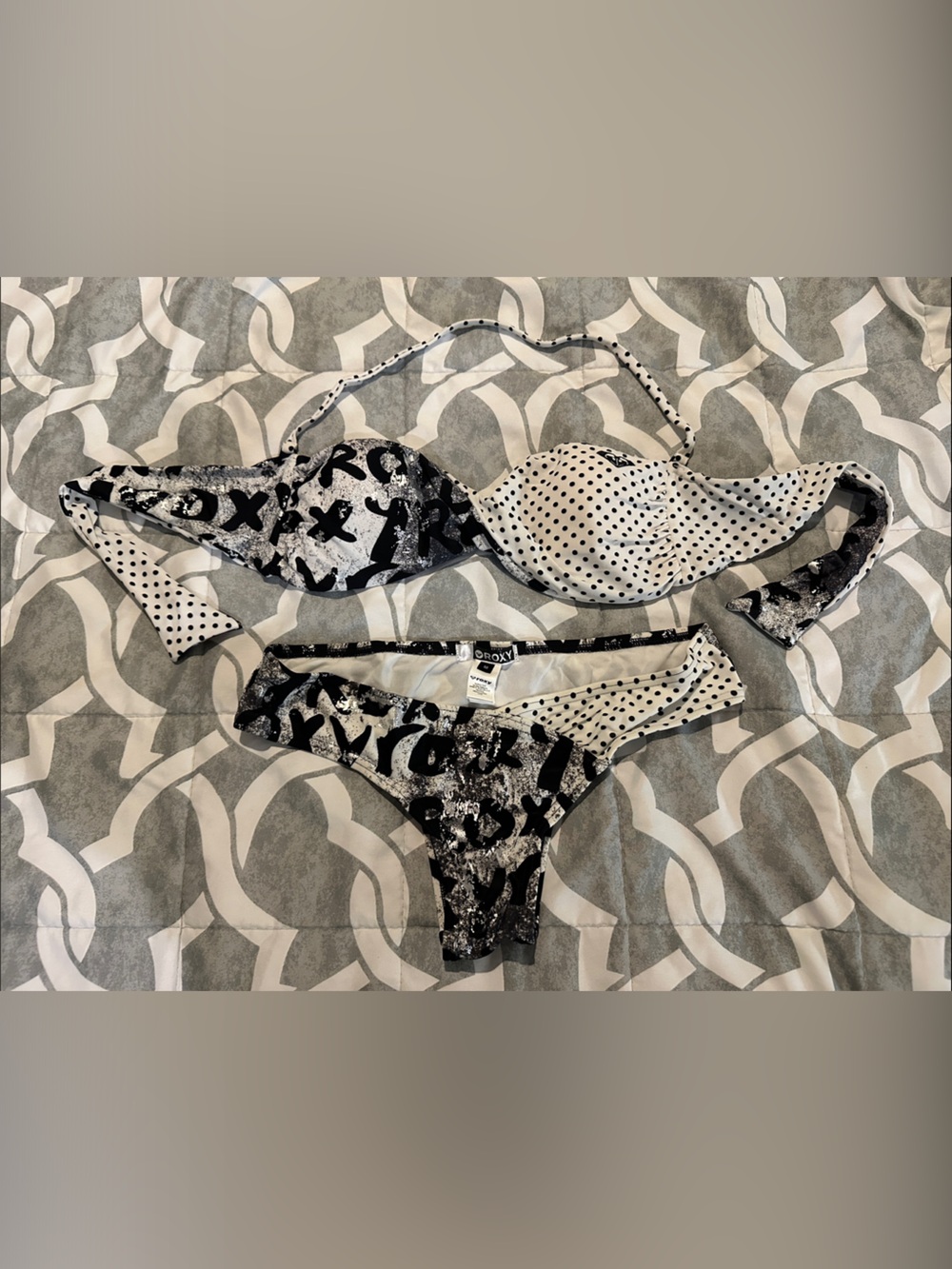 Roxy Black and White Patterned Bikini Set